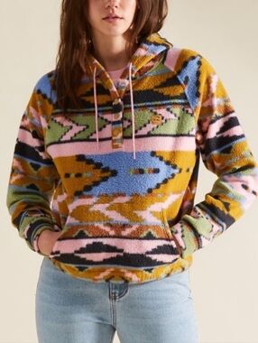 Billabong Aztec Southwestern Colorful Fleece Adventure Division Sweatshirt Small